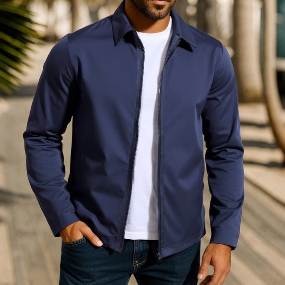 Ceisia Lightweight Windproof Men's Slim Fit Turn-Down Collar Zip-Up Coach Jacket Gift