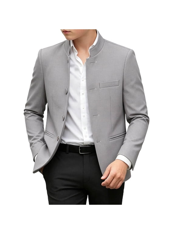 Mandarin Collar Solid Formal Suit Jacket Breathable Dress Coat For Boys 0-12 Years Old Birthday Party Stage Costume Gray 0 Years/1 Years Gift