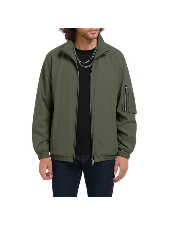 Mandarin Collar Zip Pocket Long Sleeve Jackets Solid Elastic Cuff Windproof Casual Outerwear For Mens All Season Army Green XXXXXL Gift