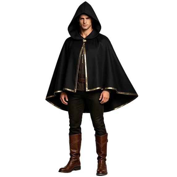 Ceisia Medieval Hooded Cape Cloak Gold Edge Trim Vintage Robe Halloween Role Play Outfit For Renaissance Party Stage Performance Cosplay Event Gift