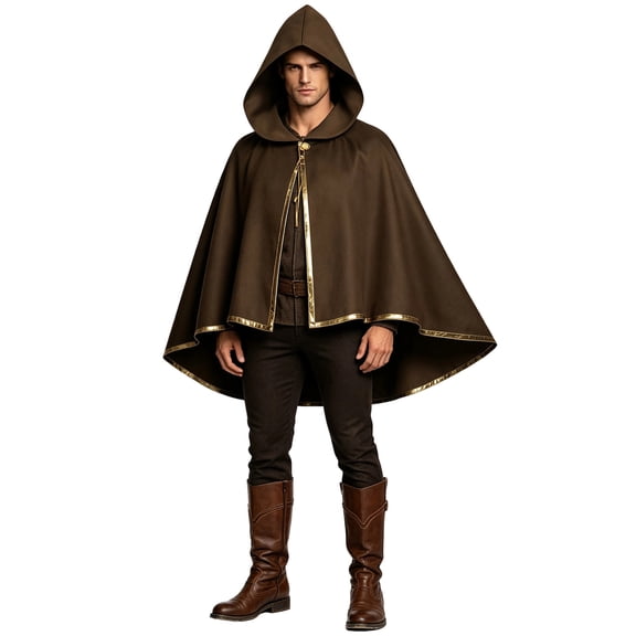 Ceisia Medieval Hooded Cape Cloak Gold Edge Trim Vintage Robe Halloween Role Play Outfit For Renaissance Party Stage Performance Cosplay Event Gift