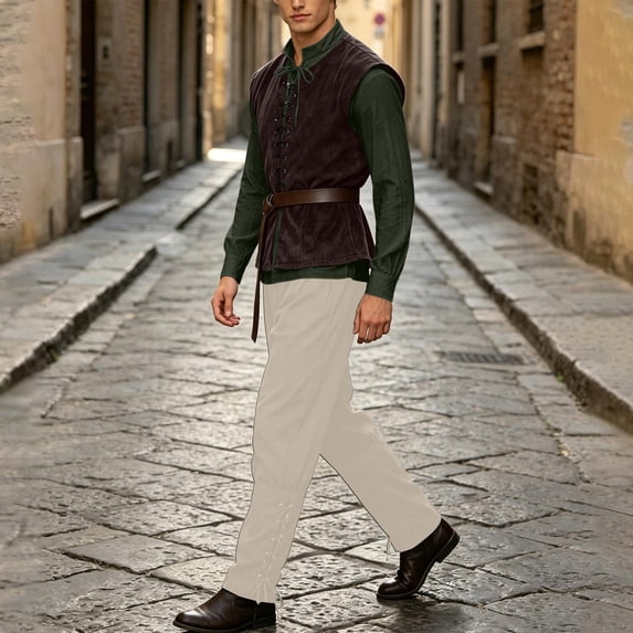 Ceisia Medieval Renaissance Outfit For Men Lace Up Waistcoat Long Sleeve Shirt Lace Trousers With Matching Belt Halloween Pirate Halloween Gift
