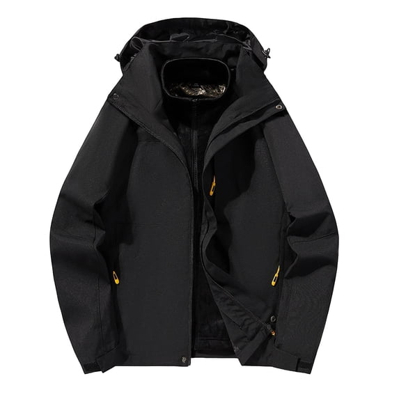 Ceisia Men 3 In 1 Removable Inner Liner Hooded Waterproof Windproof Outdoor Hiking Jacket Black L Gift