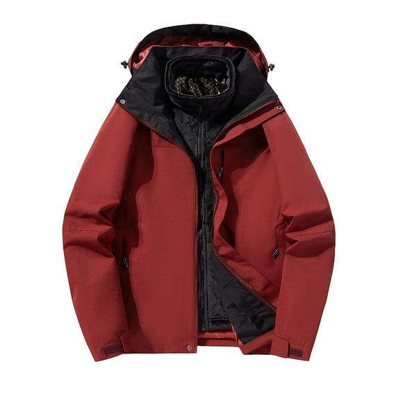 Ceisia Men 3 In 1 Removable Inner Liner Hooded Waterproof Windproof Outdoor Hiking Jacket Wine XXXXL Gift
