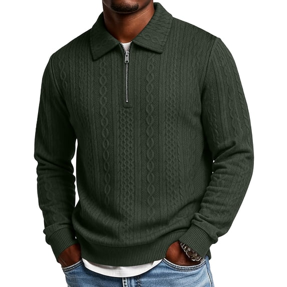 Ceisia Men Cable Knit Quarter Zip Collar Pullover Sweater Slim Fit Long Sleeve Casual Daily Business Knitted Polo Top Army Green XL Gift