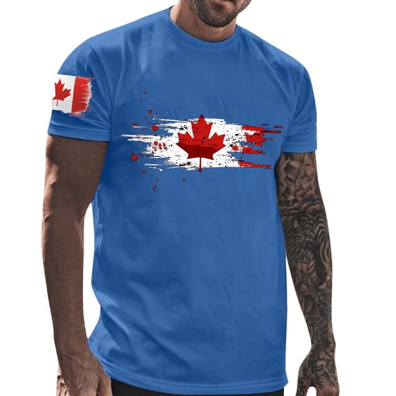 Ceisia Men Canada Flag Tee Short Sleeve Distressed Print Crew Neck Casual Regular Fit Soft Cotton Daily Wear Patriotic Top Blue L Gifts for Father