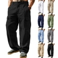 thumbnail image 1 of Ceisia Men Cargo Pants Linen Cotton Multi Pockets Straight Leg Loose Fit Casual Outdoor Daily Long Trousers Gift, 1 of 10