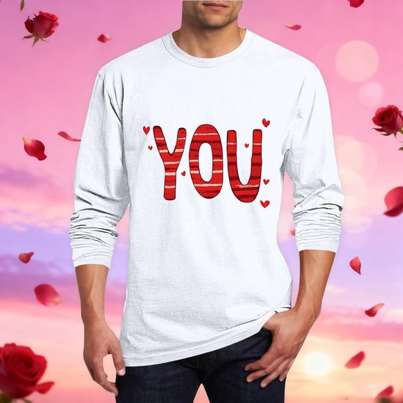 Ceisia Men Casual Fashion Printing Pullover T-Shirt Long Gift Sleeve Round-Neck Valentine's Day Tops