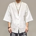 thumbnail image 1 of Ceisia Men Chinese Frog Button Linen Shirt Mandarin Collar Three Quarter Sleeve Casual Top White S Gift, 1 of 6