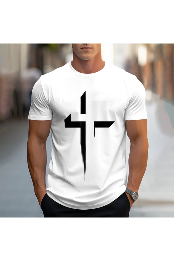 Men Christian Cross Graphic Tee Short Sleeve Modern Print Crew Neck Casual Regular Fit Soft Cotton Daily Wear Top White M Gifts for Father