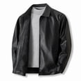 thumbnail image 1 of Ceisia Men Classic Lapel Collar Faux Leather Zip Up Jacket Long Sleeve Casual Lightweight Outer Coat Gift, 1 of 9