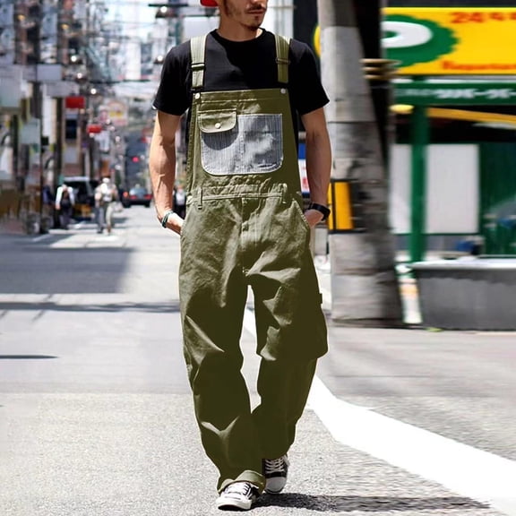 Ceisia Men Denim Bib Overalls Adjustable Strap Multi Pocket Loose Wide Leg Casual Work Jumpsuit Pants Army Green L Gift