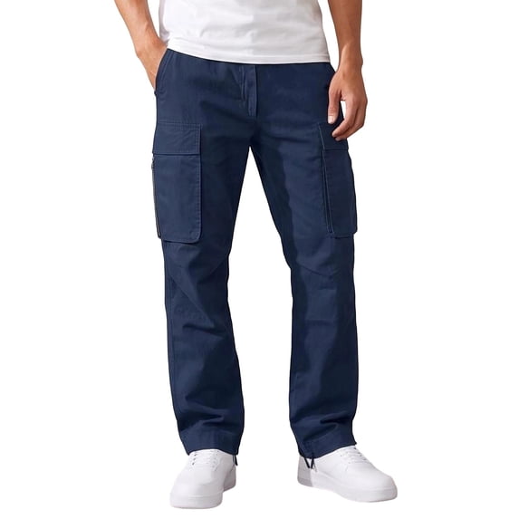 Ceisia Men Drawstring Multi Pocket Cargo Pants Solid Color Straight Leg Casual Long Trousers For Daily Outdoor Wear Gift