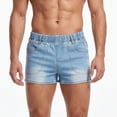 thumbnail image 1 of Ceisia Men Elastic Waist Light Wash Denim Shorts Pocket Design Casual Summer Short Jeans Light Blue L Gift, 1 of 9