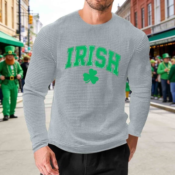 Ceisia Men Fashionable Casual Loose Elastic Long Sleeve Round Neck St Gift Patrick's Day Lucky Graphic Print T shirt for Daily Fit