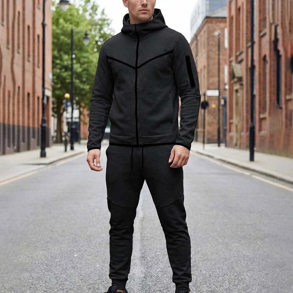 Ceisia Men Full Zip Hooded Tracksuit Color Stitching Long Sleeve Hoodie And Slim Jogger Pants Sport Suit Black L Gift