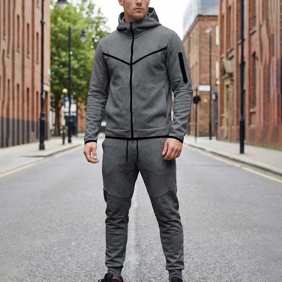 Ceisia Men Full Zip Hooded Tracksuit Color Stitching Long Sleeve Hoodie And Slim Jogger Pants Sport Suit Dark Gray XL Gift