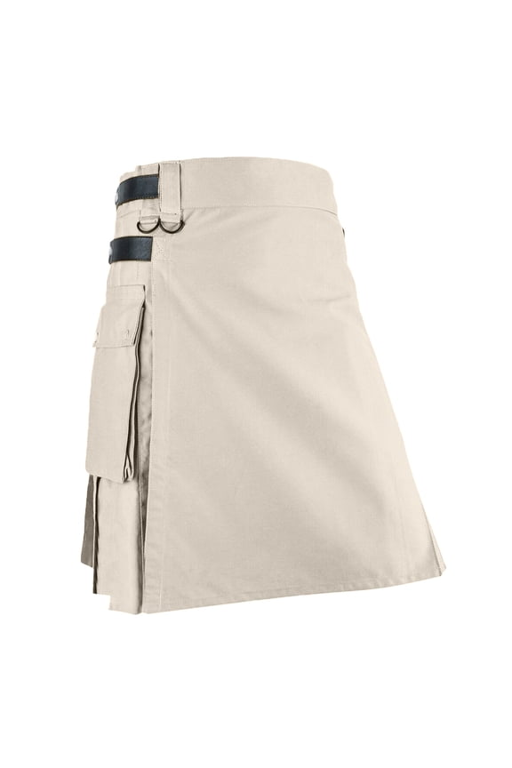 Men Gothic Punk Pleated Kilt Skirt Adjustable Leather Strap Multi Cargo Pocket Scottish Utility Bottom (Khaki M) Father's Day Gift