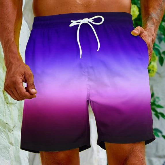 Ceisia Men Gradient Color Beach Shorts Elastic Waist Drawstring Breathable Quick Dry Lightweight Casual Vacation Swimming Summer Bottom Pants Multicolor XXXXL Big & Tall Gifts for Father