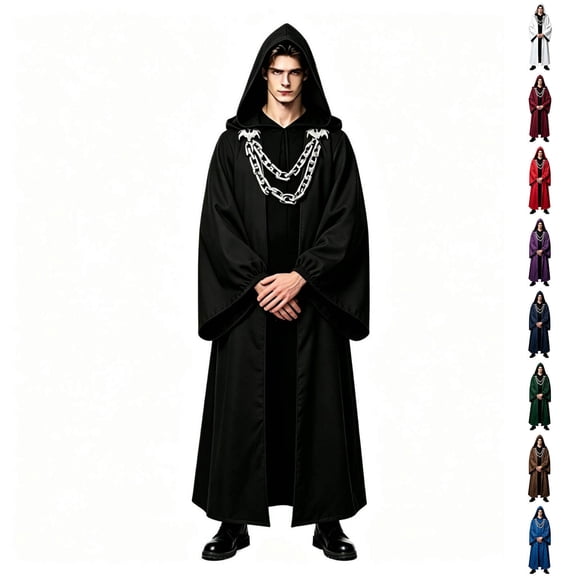 Ceisia Men Halloween Medieval Dark Wizard Priest Hooded Long Robe Cosplay Outfit For Theme Party Performance Black S Gift
