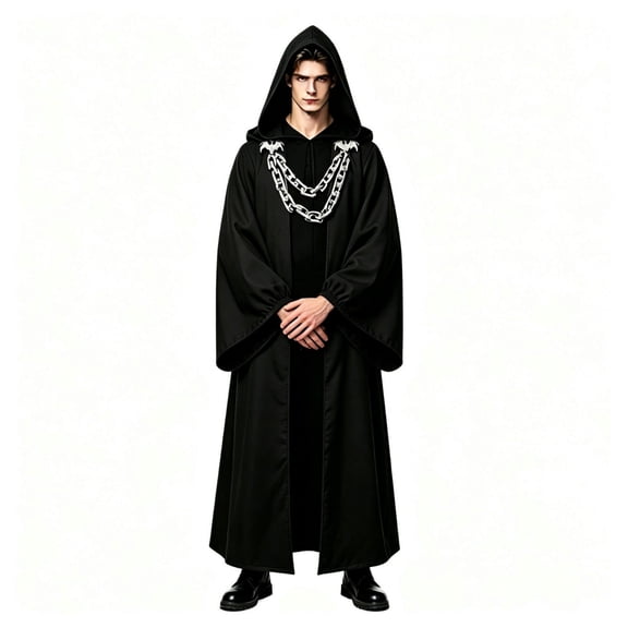 Ceisia Men Halloween Medieval Dark Wizard Priest Hooded Long Robe Cosplay Outfit For Theme Party Performance Black XL Gift