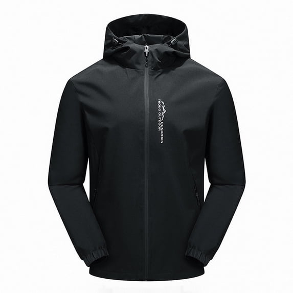 Ceisia Men Hooded Outdoor Windbreaker Jacket Full Zip Lightweight Waterproof Hiking Coat Black XXL Gift