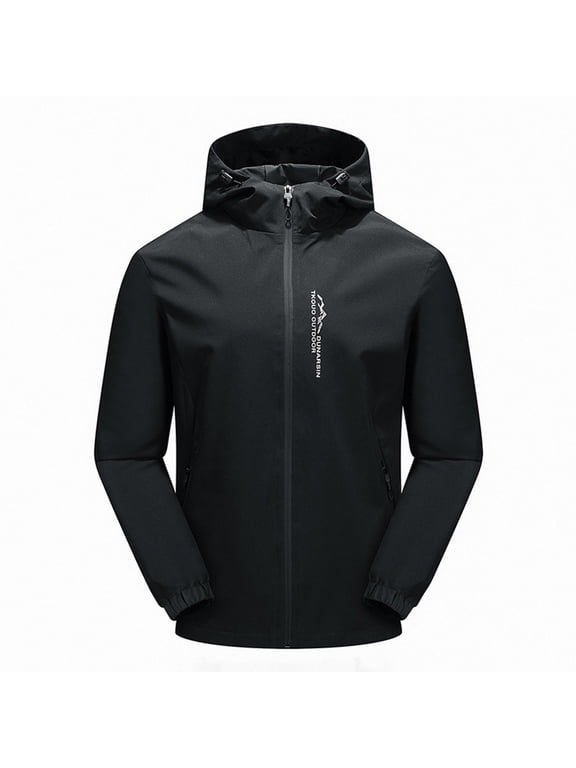 Men Hooded Outdoor Windbreaker Jacket Full Zip Lightweight Waterproof Hiking Coat Black XXXXXL Gift
