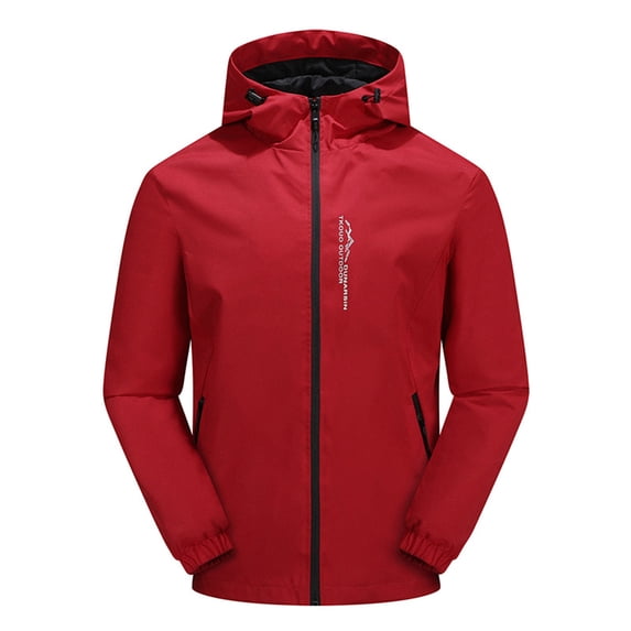 Ceisia Men Hooded Outdoor Windbreaker Jacket Full Zip Lightweight Waterproof Hiking Coat Red XXXXL Gift