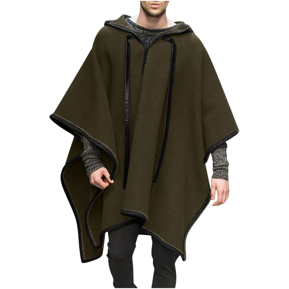 Ceisia Men Hooded Poncho Cape Coat Open Front Loose Wrap Drawstring Hood Cape Outerwear For Winter Casual Wear Army Green XXL Gift