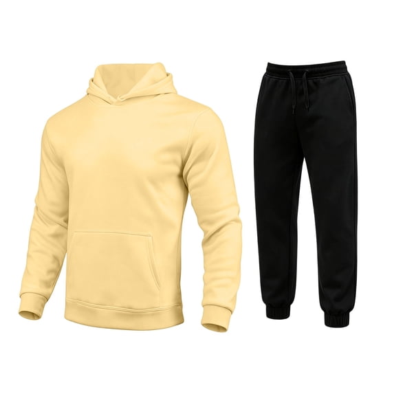 Ceisia Men Hooded Sweatshirt Tracksuit Solid Fleece Lined Pocket Pullover Jogger Pants Casual Fall Winter Outfit Gift