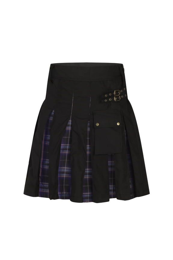 Men Kilt Skirt with Pockets Button Closure Scottish Festival Plaid Contrast Color Pleated Shorts Purple XL Gifts for Father