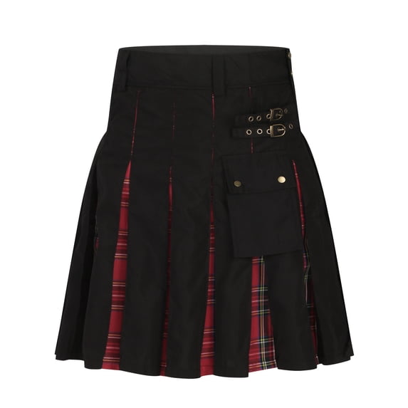 Ceisia Men Kilt Skirt with Pockets Button Closure Scottish Festival Plaid Contrast Color Pleated Shorts Red S Gifts for Father