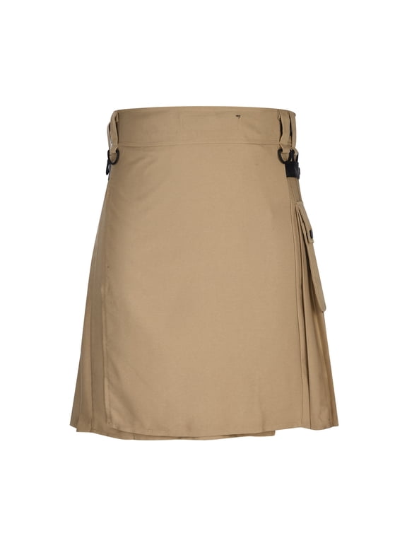Men Kilt Skirt with Pockets Button Closure Scottish Festival Pleated Shorts Khaki XL Gifts for Father