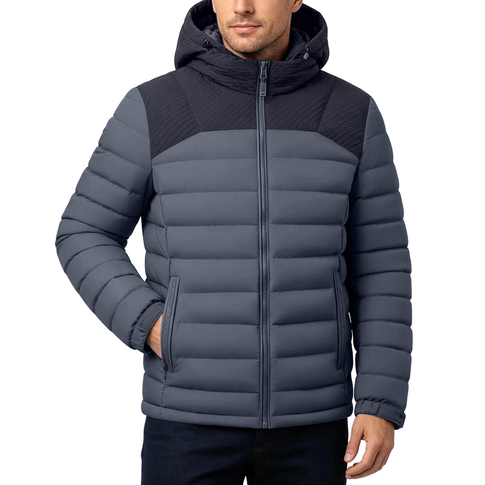 Ceisia Men Lightweight Packable Hooded Puffer Jacket Color Block ...