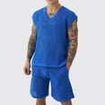 thumbnail image 1 of Ceisia Men Mesh Knit Sleeveless V Neck Tank Top Matching Shorts Set Solid Slim Fit Two Piece Casual Daily Outfit Suit Blue M Gift, 1 of 8