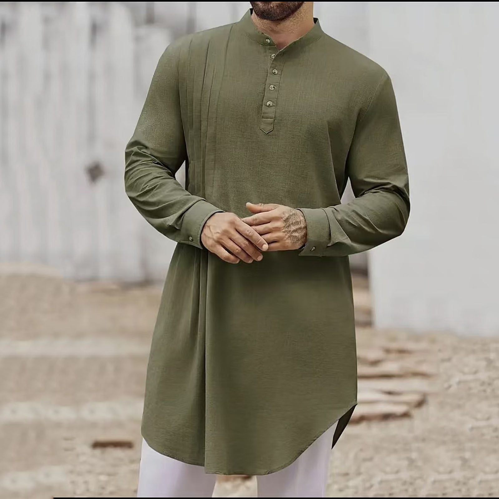 Thobe Robe Ceisia Men Middle East Muslim Long Sleeve Kurta Tunic Stand Collar ...