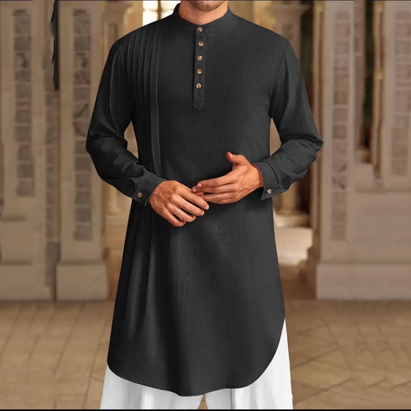 Thobe Robe Ceisia Men Middle East Muslim Long Sleeve Kurta Tunic Stand Collar ...