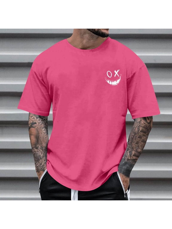Men Mini OX Evil Face Small Chest Print Crew Neck Short Sleeve Daily T Shirt (Red M) Father's Day Gift