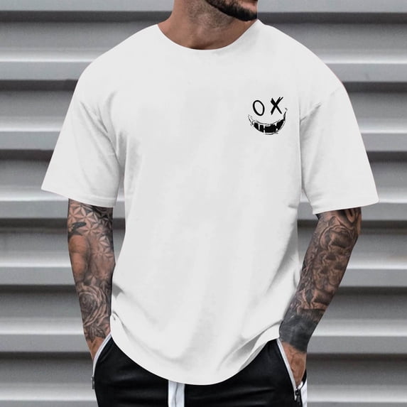 Ceisia Men Mini OX Evil Face Small Chest Print Crew Neck Short Sleeve Daily T Shirt (White S) Father's Day Gift