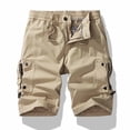 thumbnail image 1 of Ceisia Men Multi Pocket Zip Detail Drawstring Waist Casual Cotton Cargo Shorts Khaki XXL Gift, 1 of 9