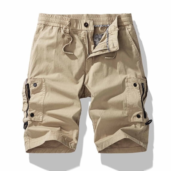 Ceisia Men Multi Pocket Zip Detail Drawstring Waist Casual Cotton Cargo Shorts Khaki XXL Gift
