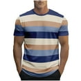 thumbnail image 1 of Ceisia Men Neutral Multicolor Stripe Print T Shirt Short Sleeve Crew Neck Casual Regular Fit Soft Cotton Daily Wear Top Blue XXL Gifts for Father, 1 of 3