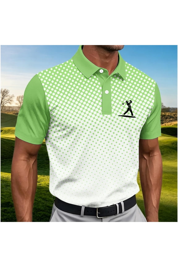 Men Ombre Dot Print Golf Polo Shirt Golfer Embroidered Short Sleeve Athletic Top Green XL Gift