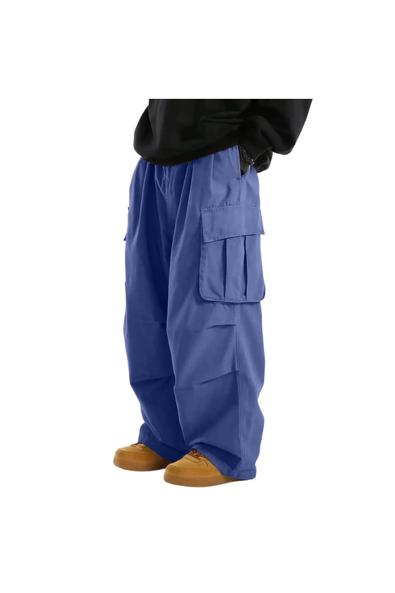 Men Oversized Wide Leg Cargo Pants Elastic Waist Large Pocket Baggy Loose Fit Streetwear Hip Hop Casual Cargo Long Pants Gifts for Father