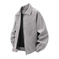 thumbnail image 1 of Ceisia Men Patchwork Suede Corduroy Collar Jacket Full Zip Long Sleeve Retro Casual Outerwear Gray XXXL Gift, 1 of 6