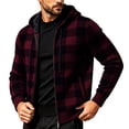 thumbnail image 1 of Ceisia Men Plaid Fleece Lined Hooded Jacket Buffalo Check Full Zip Drawstring Hood Side Pockets Warm Coat For Cold Weather Outdoor Casual Street Style Gift, 1 of 5