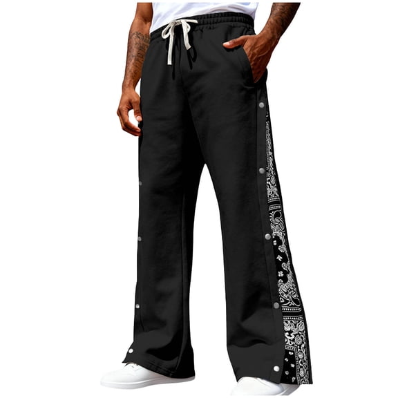 Ceisia Men Printed Elastic Waist Buckle Straight Pants All Season Casual Gift Versatile Trousers