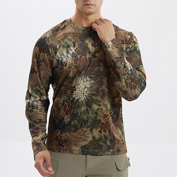 Ceisia Men Python Camo Print Long Sleeve T Shirt Crew Neck Quick Dry Outdoor Sports Hunting Top Camouflage M Gift