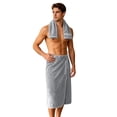 thumbnail image 1 of Ceisia Men Quick Absorbent Terry Cloth Snap Wrap Bath Towel Matching Face Towel Set Wearable Bath Skirt For Bathroom Spa Beach Vacation Gift, 1 of 9