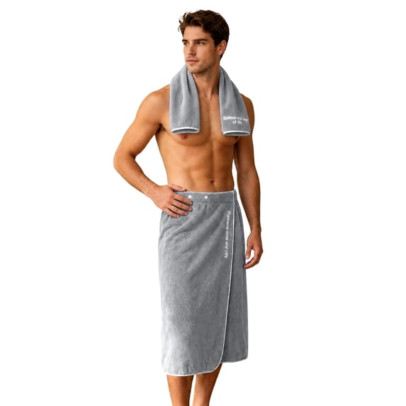 Ceisia Men Quick Absorbent Terry Cloth Snap Wrap Bath Towel Matching Face Towel Set Wearable Bath Skirt For Bathroom Spa Beach Vacation Gift